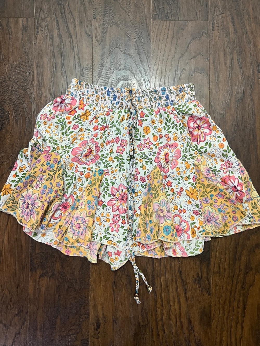 Angie Floral White and Yellow Drawstring Flowy Shorts